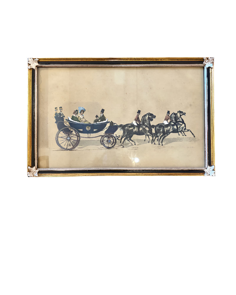 Antique print custom frame Carriage Driving