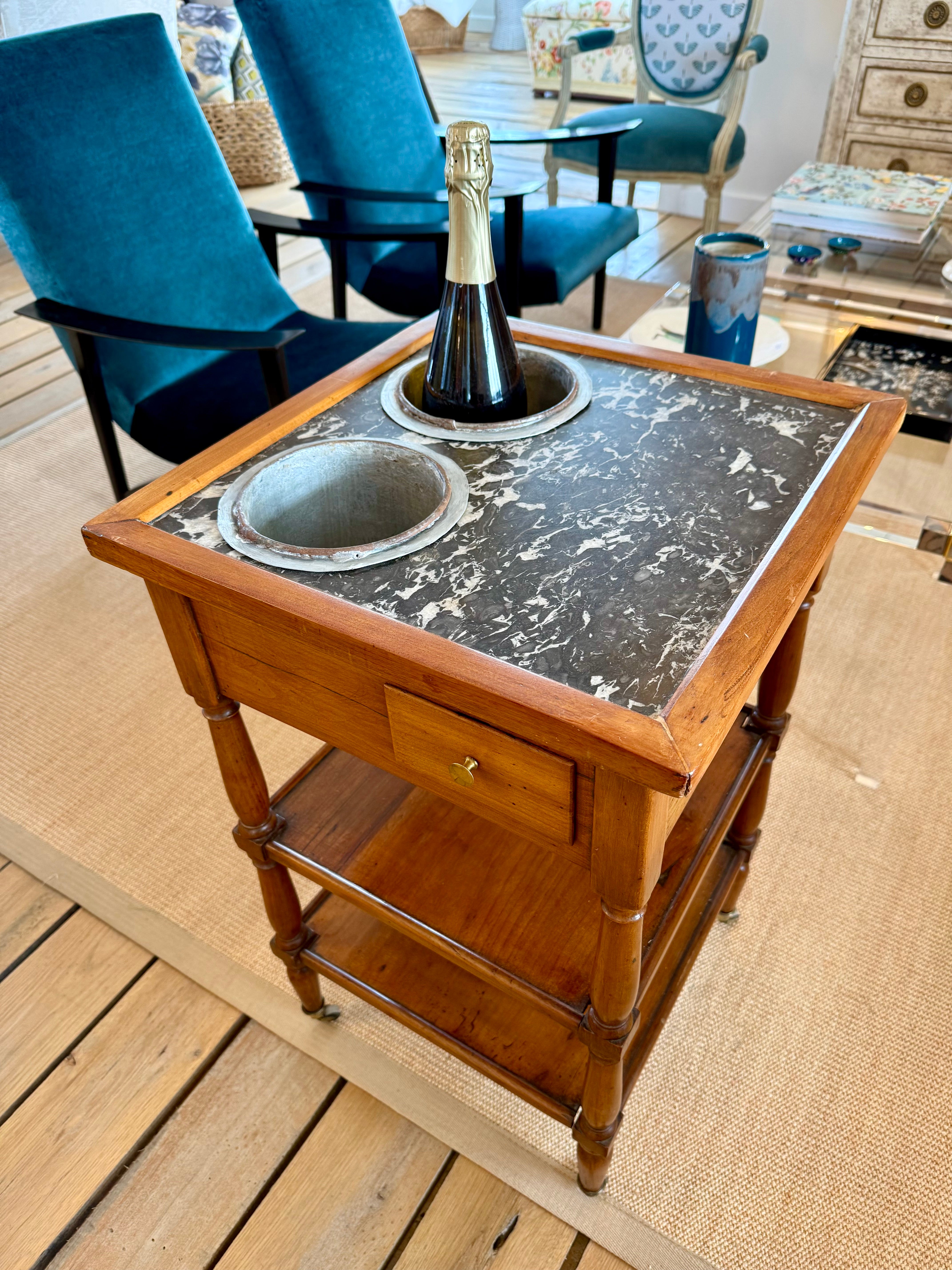 Walnut Table with Champagne Wells