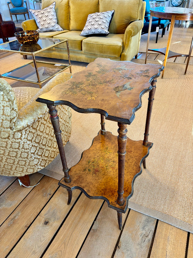 Antique French Side Table with Inlay Birds and Leaves