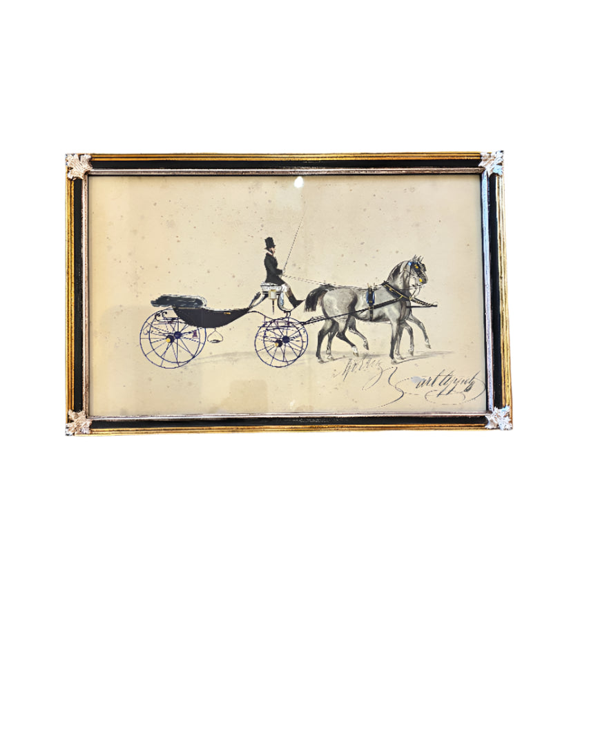 Antique carriage driving print custom frame