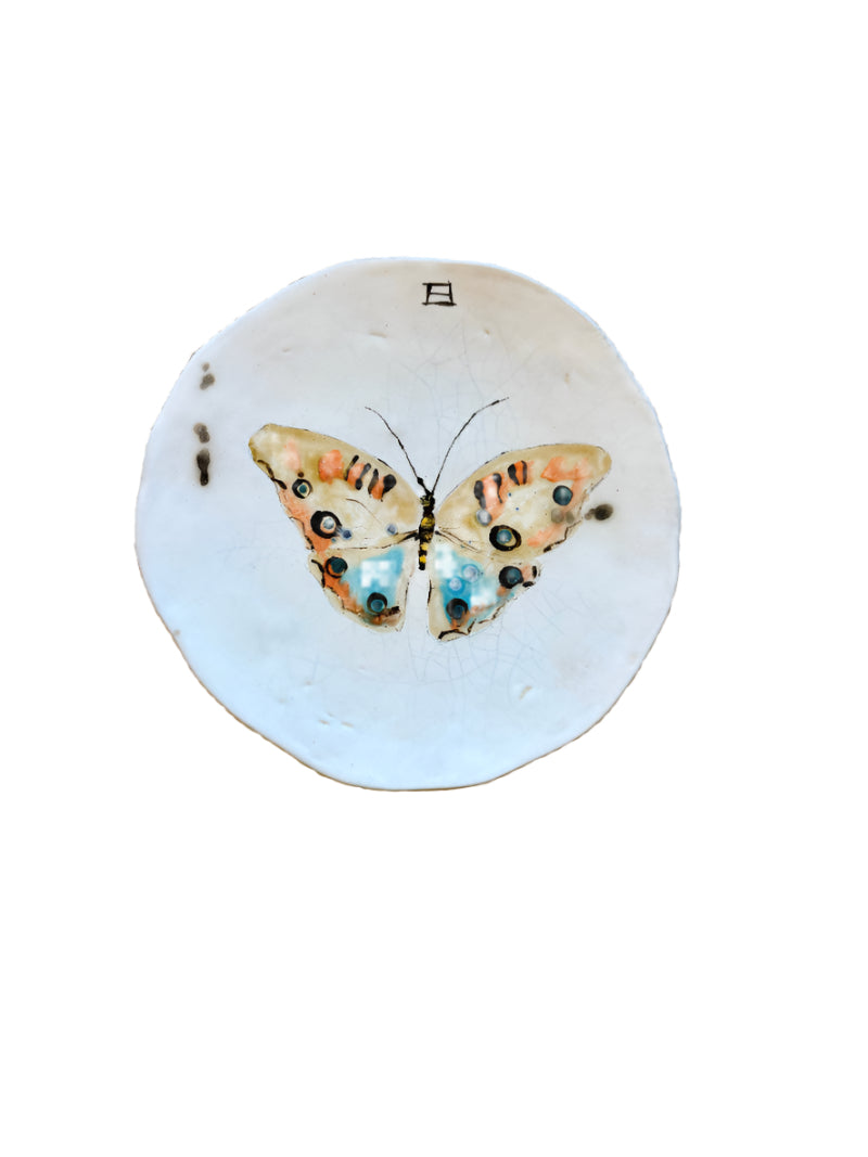 Ceramic Plate orange and blue butterfly