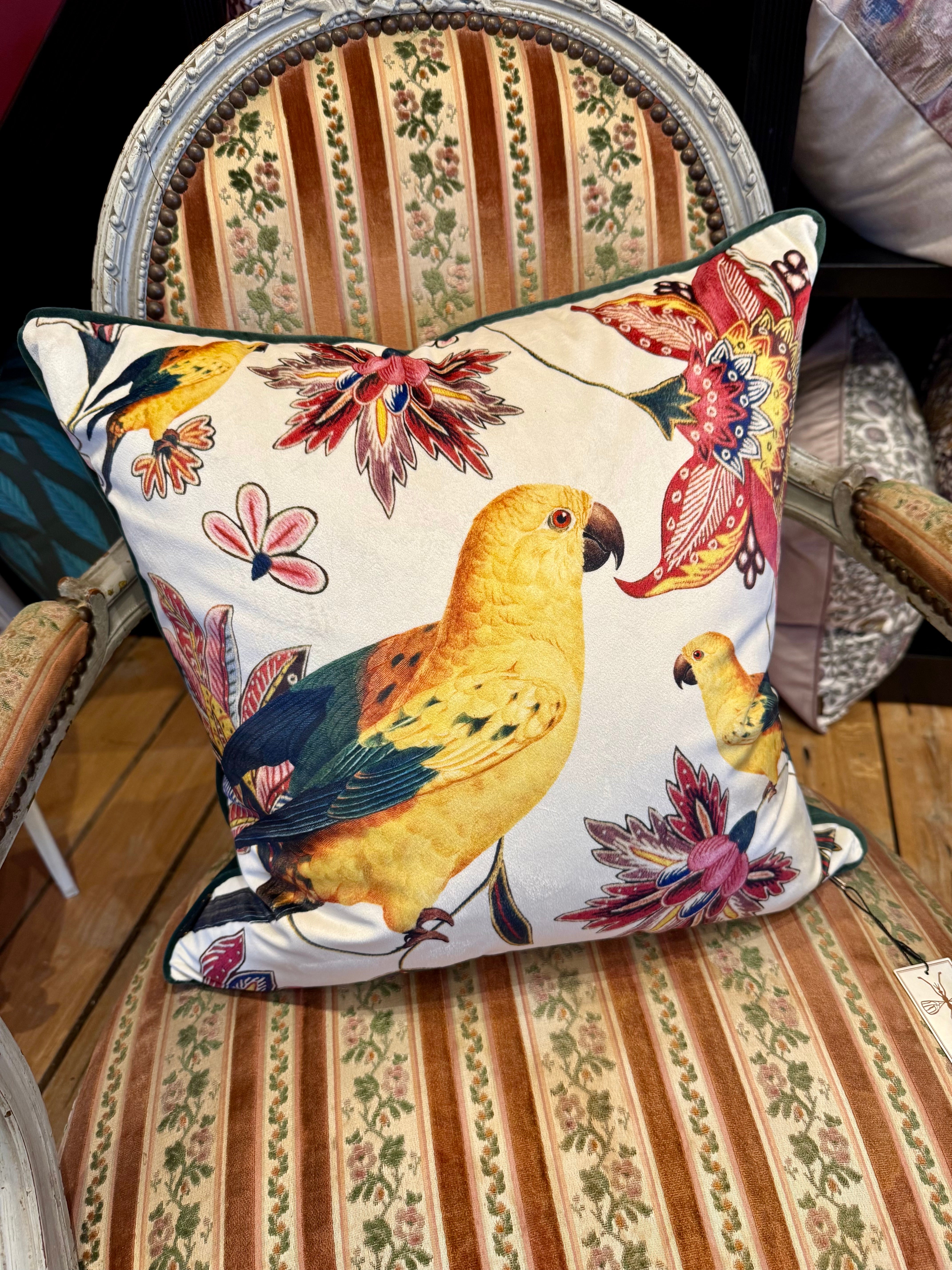 Danish Design Velour Pillow with Parrot