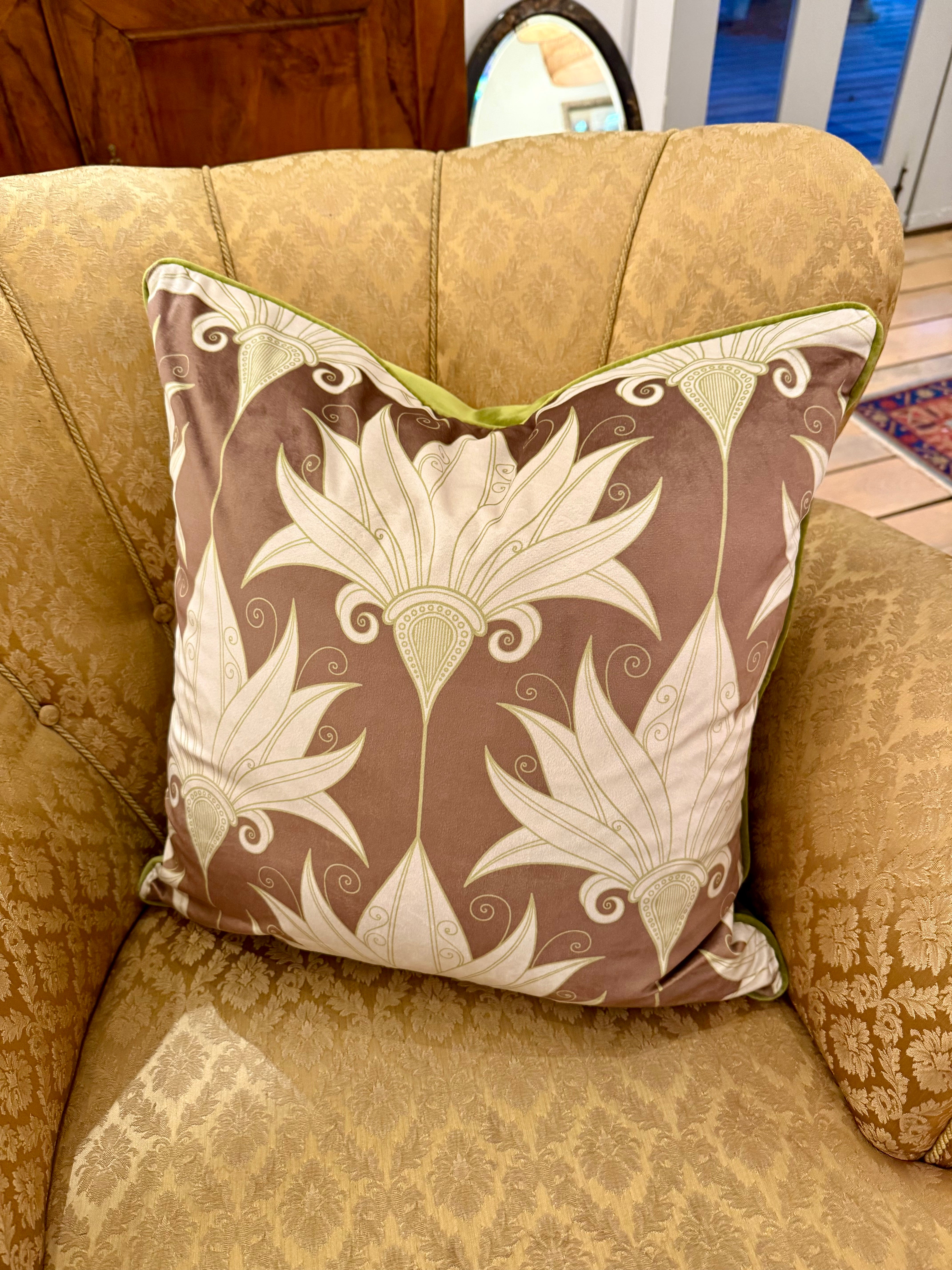 Danish Design Velour Pillow with Lotus Motif