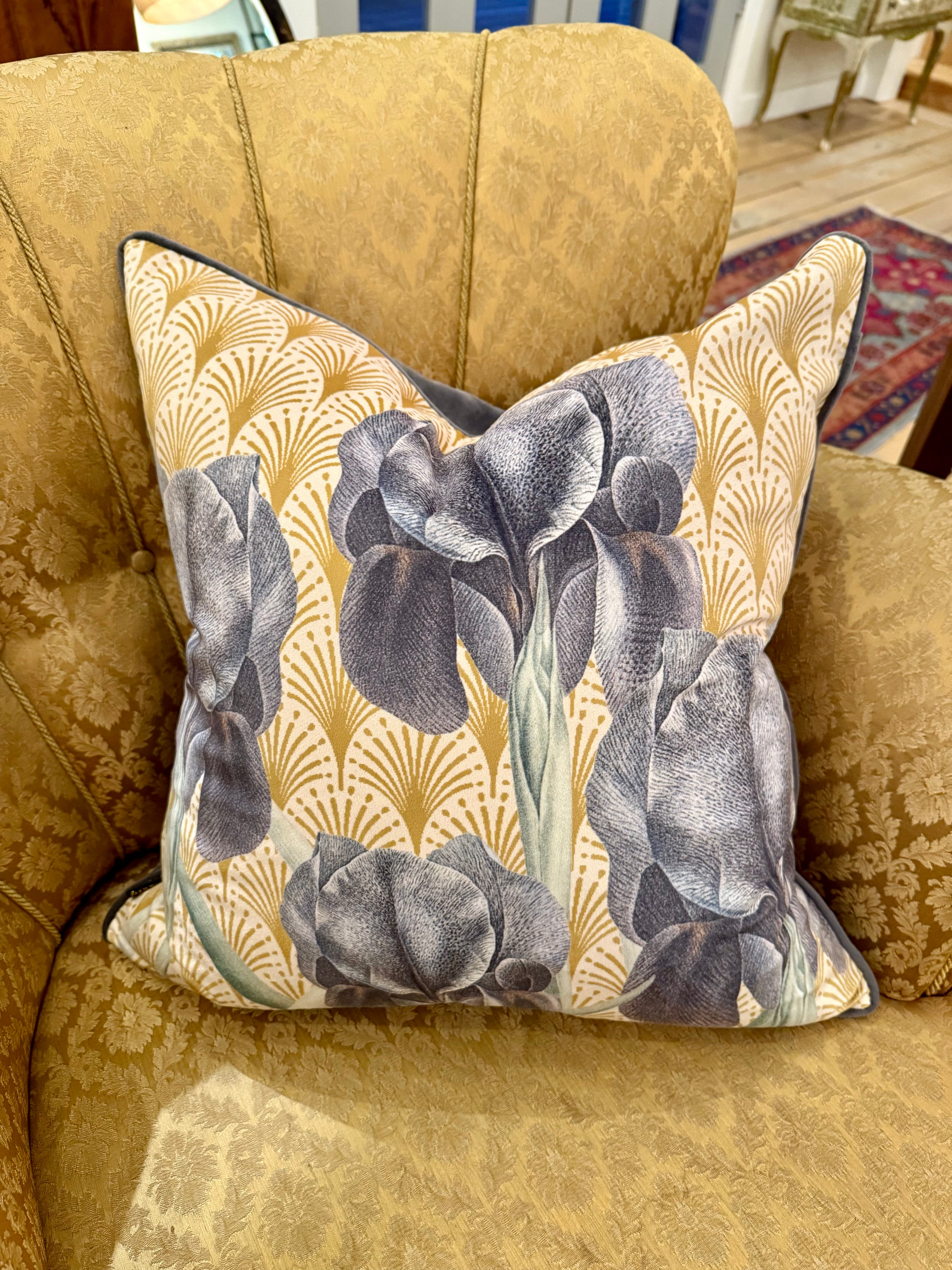 Danish Design Velour Pillow, Iris Flowers