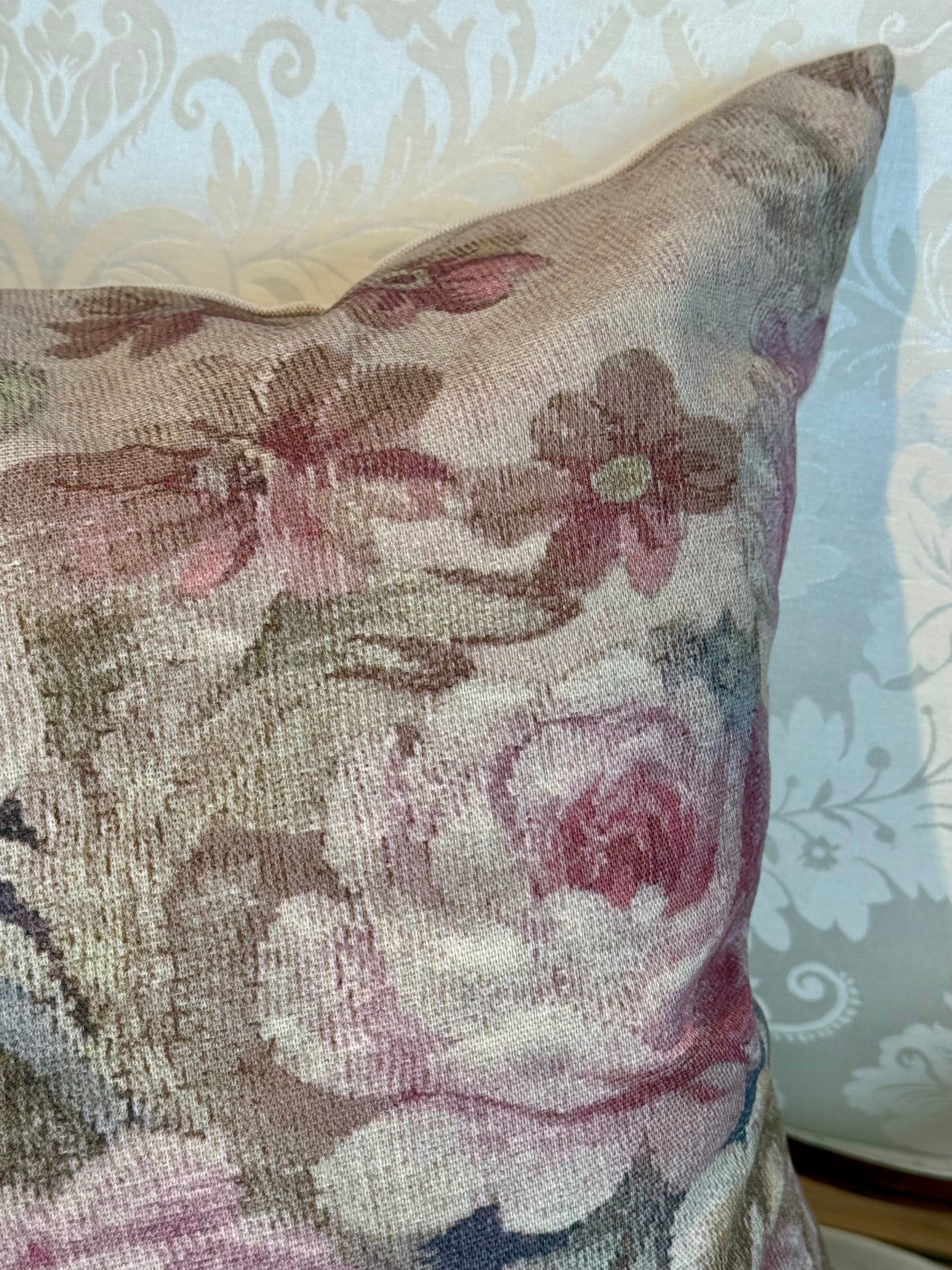 Aubusson Tapestry Inspiration Floral Linen Cushion