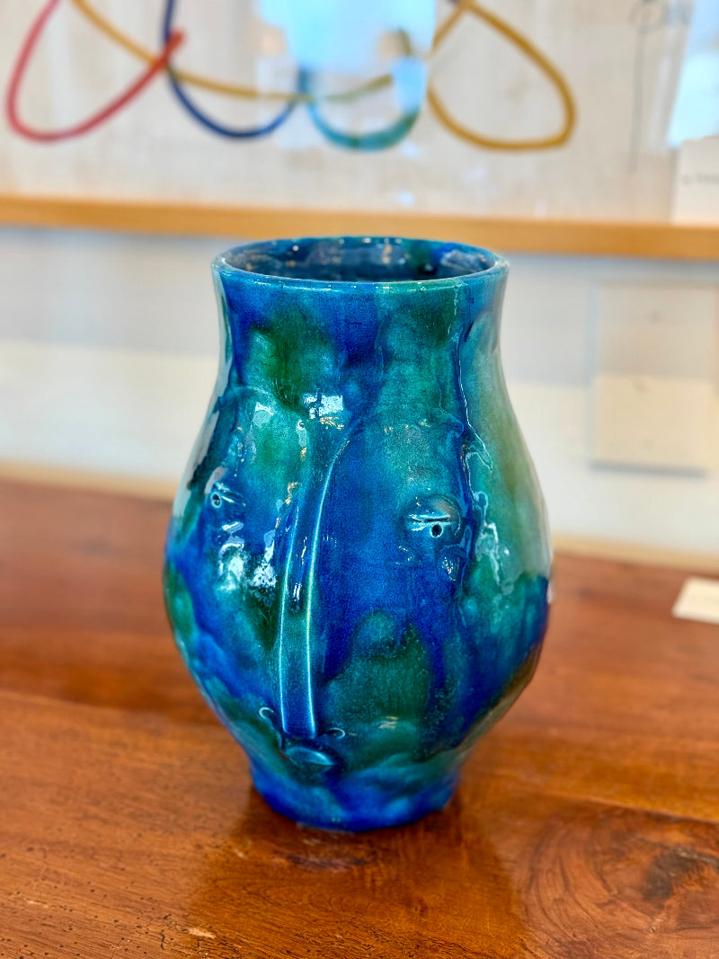 Contemporary Deep Blue Ceramic Vase, made in France