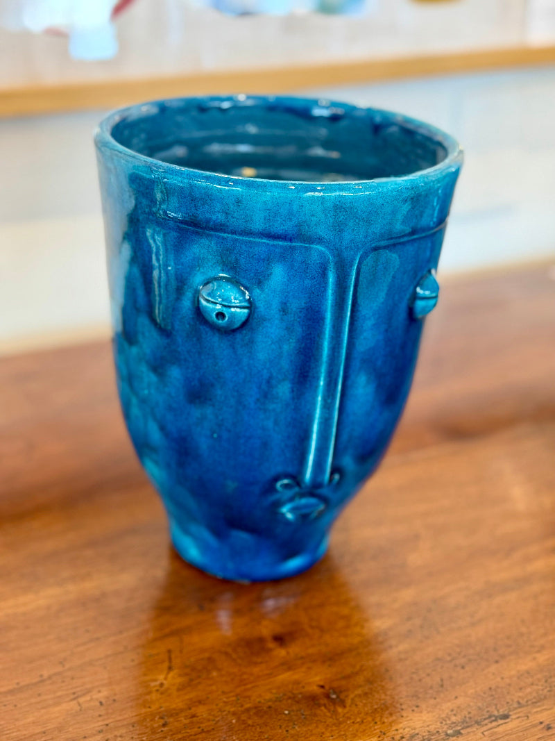 Contemporary Deep Blue Ceramic Vase, made in France