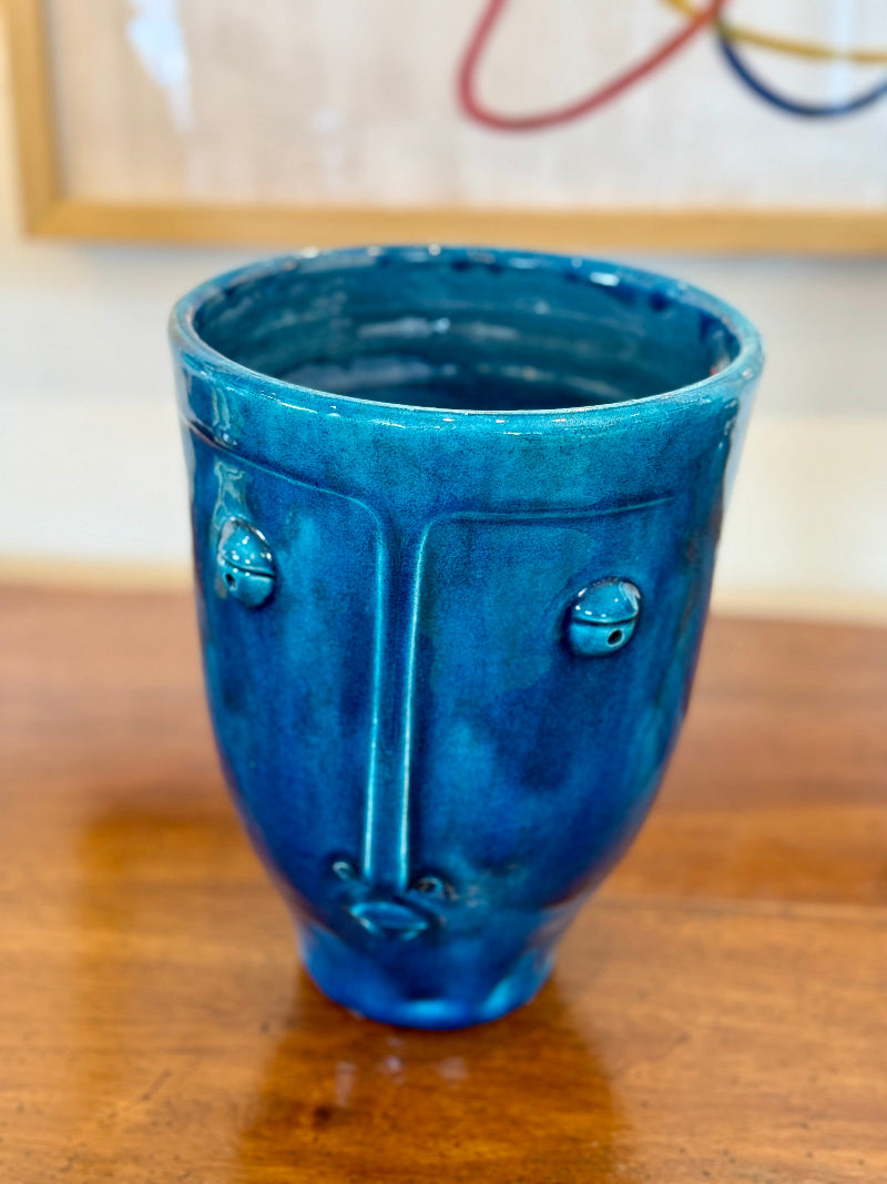 Contemporary Deep Blue Ceramic Vase, made in France