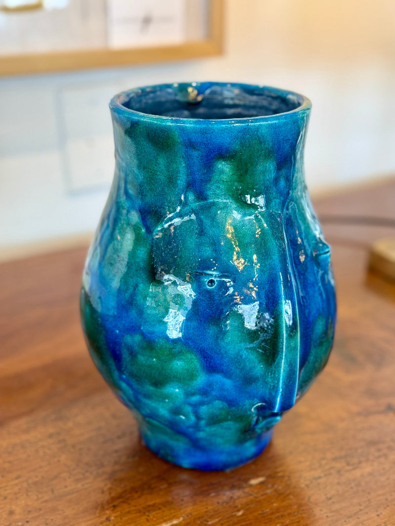 Contemporary Deep Blue Ceramic Vase, made in France