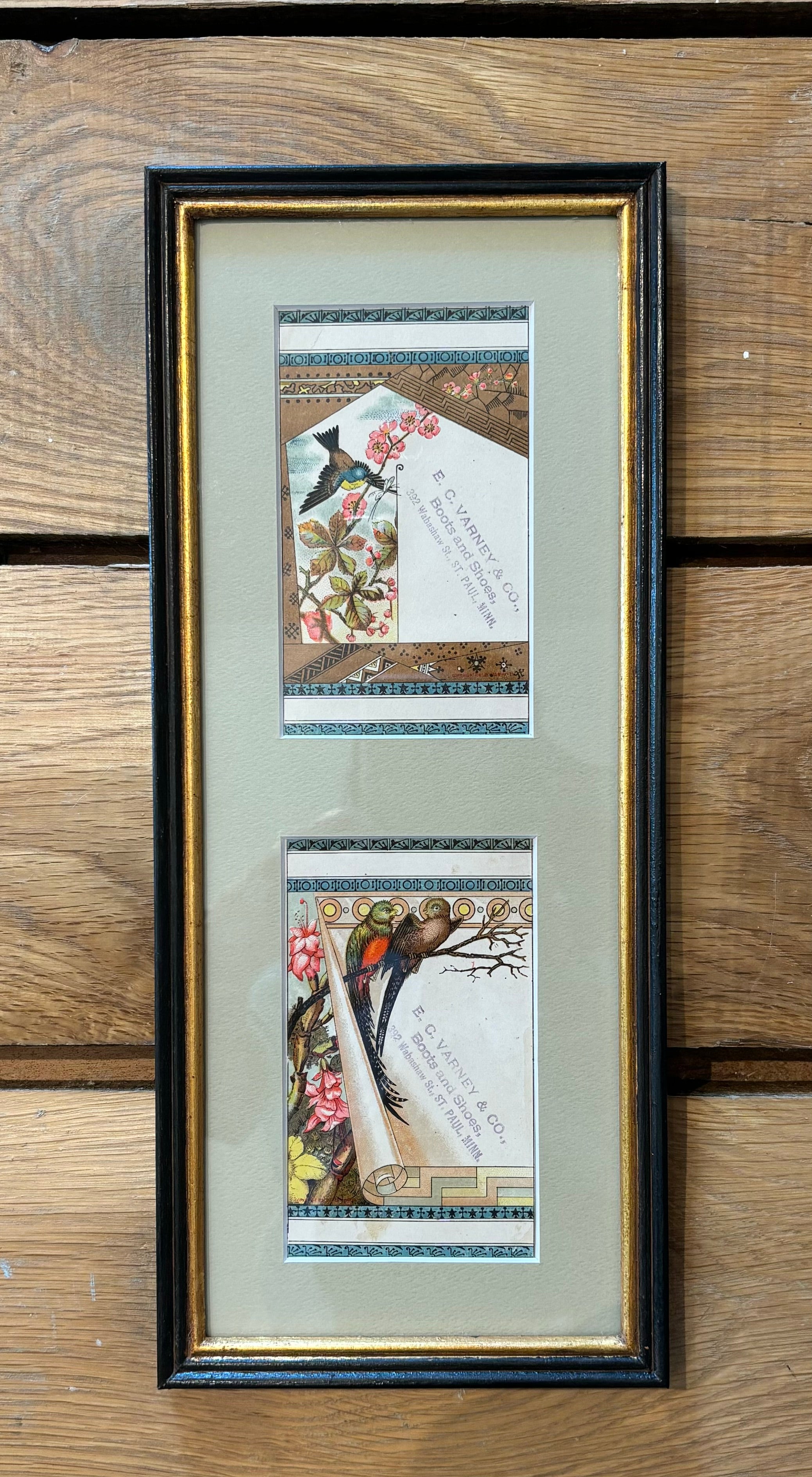 Bird and floral prints stamped by E. C. Varney & Co.