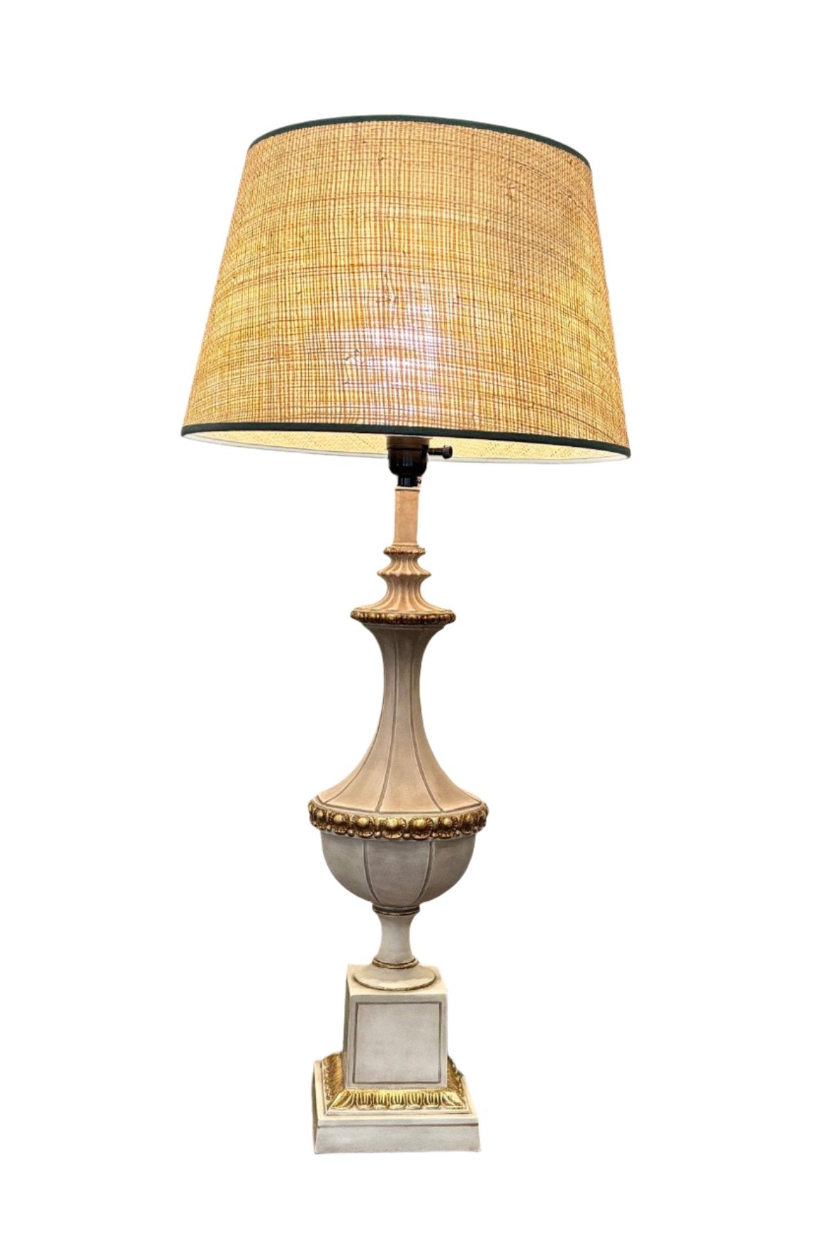 Pair of Neoclassical Gold & Off-White Ceramic Table Lamps with Shades