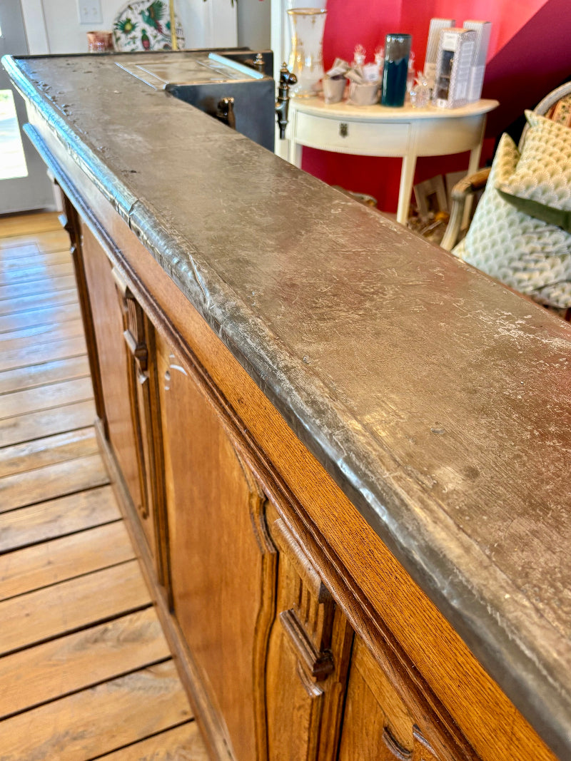 Beautiful French Antique Bar in Oak, Zinc. Circa 1880