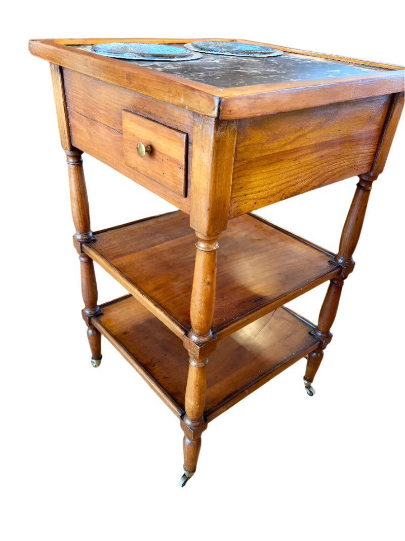 Antique French " Rafraichissoir" Table in Walnut Wood with Marble Top