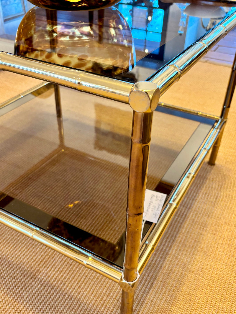 Vintage French Coffee Table, Brass, Faux Bamboo and Glass