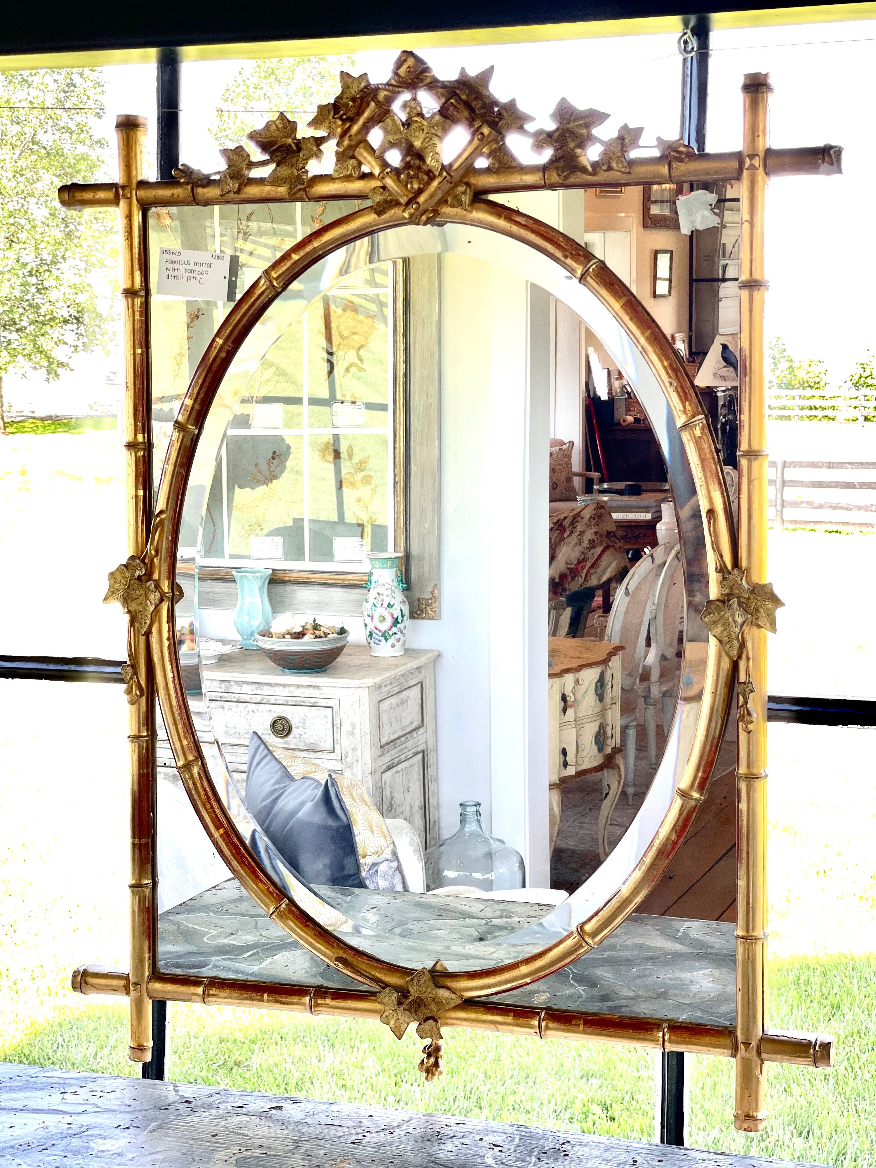 Fabulous Antique French Mirror with Bamboo Detail 19th C.