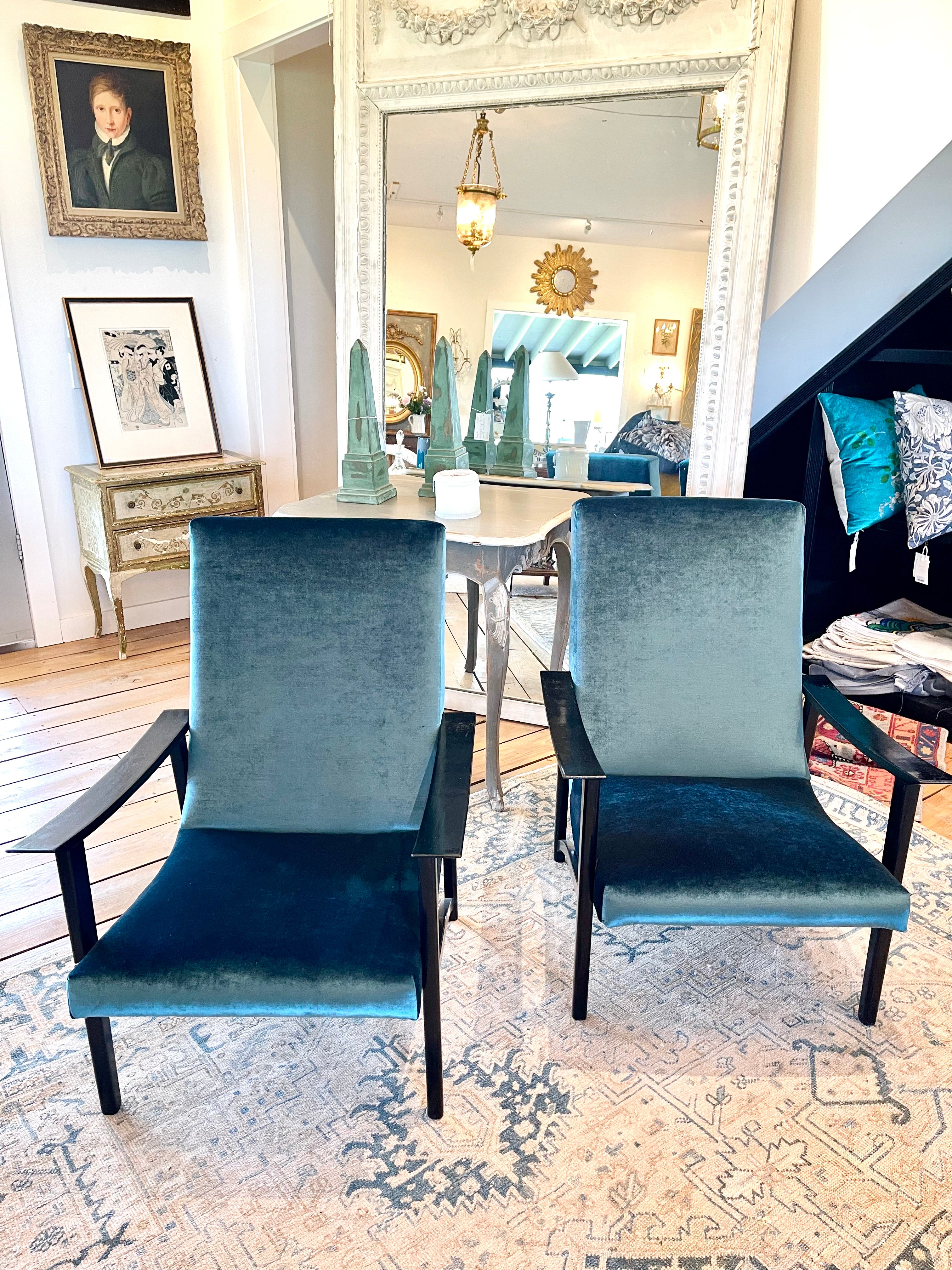 Pair of Mid Century Danish Black Lacquer Chairs