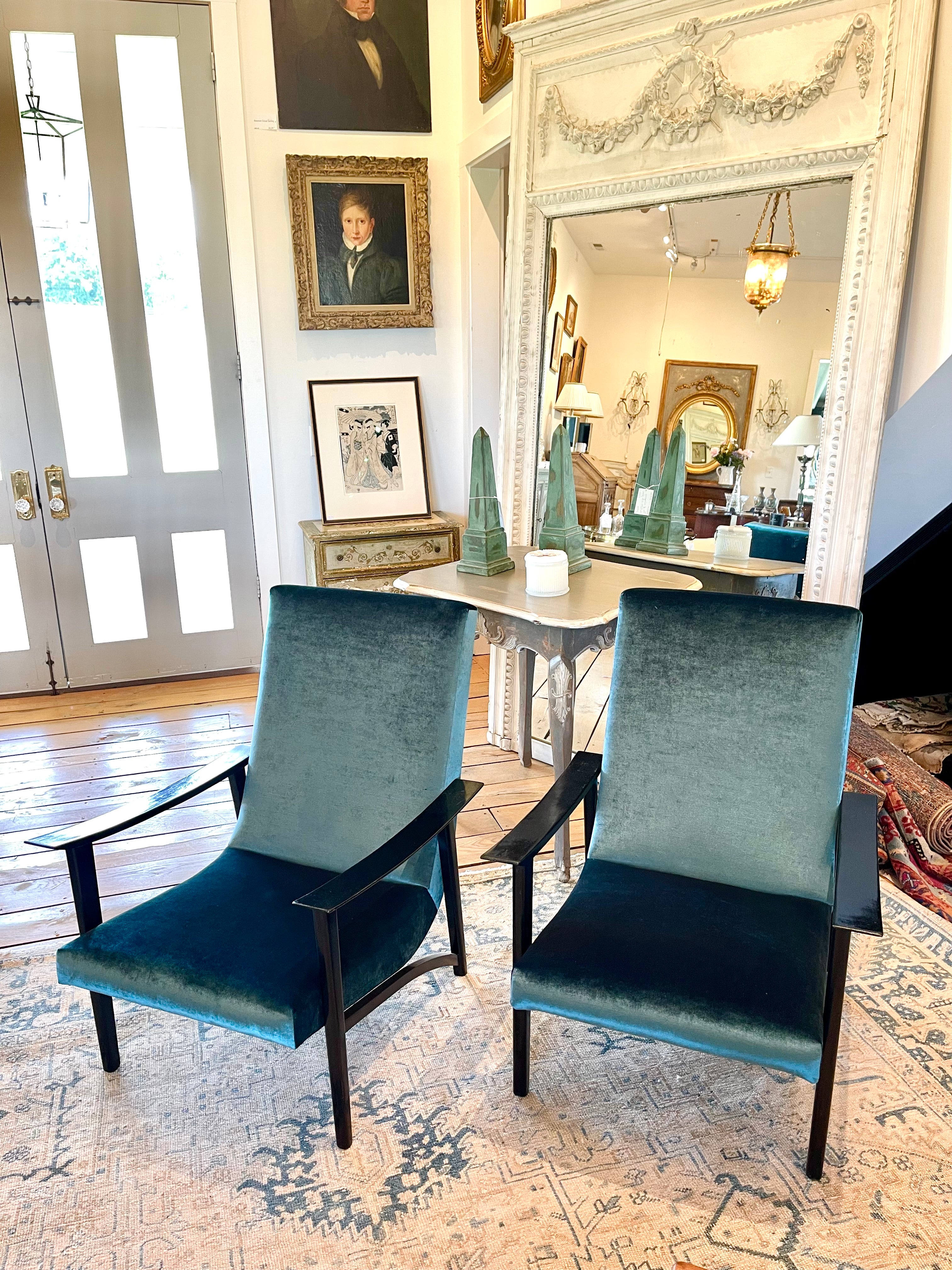 Pair of Mid Century Danish Black Lacquer Chairs