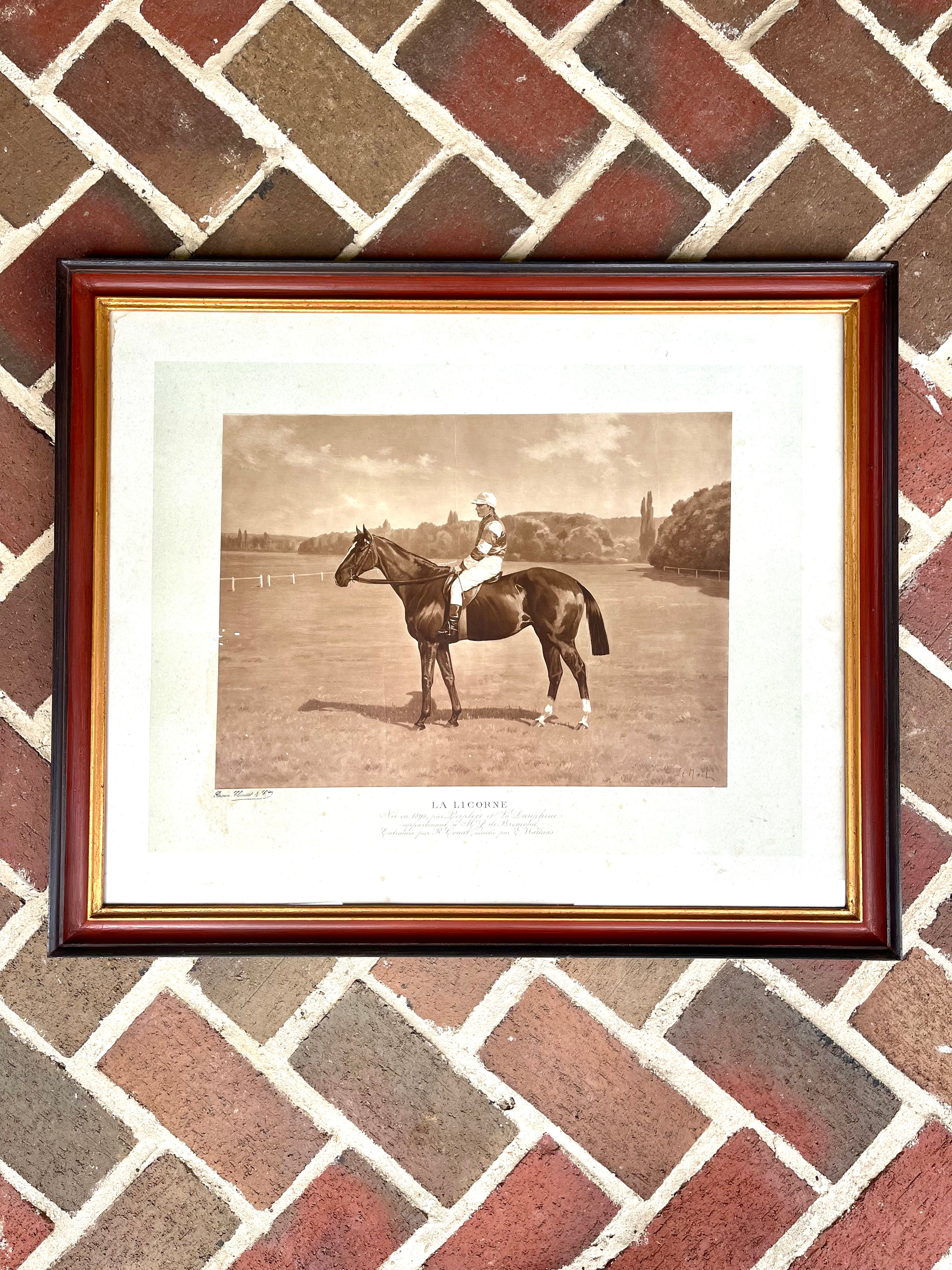 Antique French Photograph of Jockey in Custom made Frame