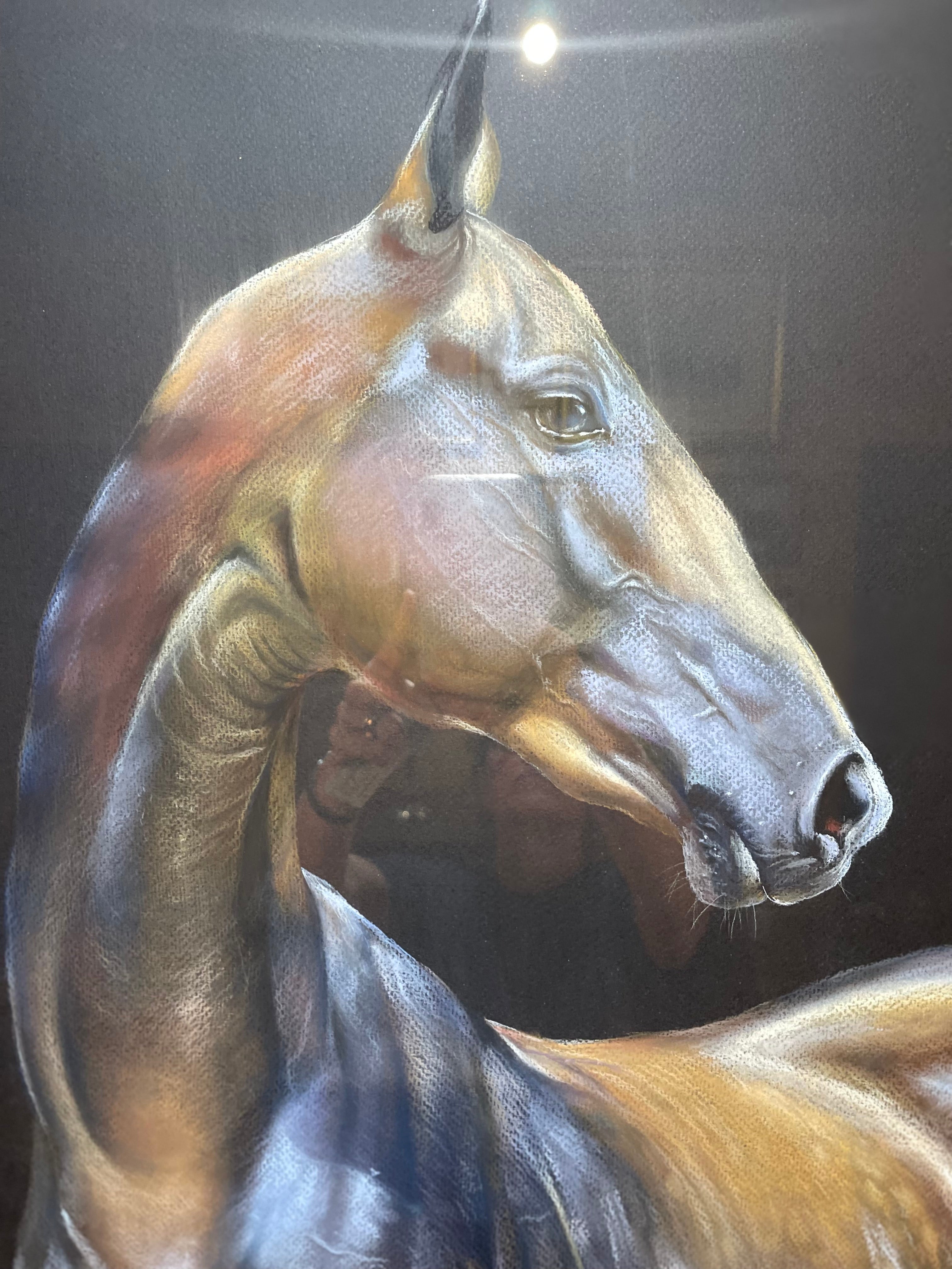 Beautiful European Painting of Horse in Custom Made Frame