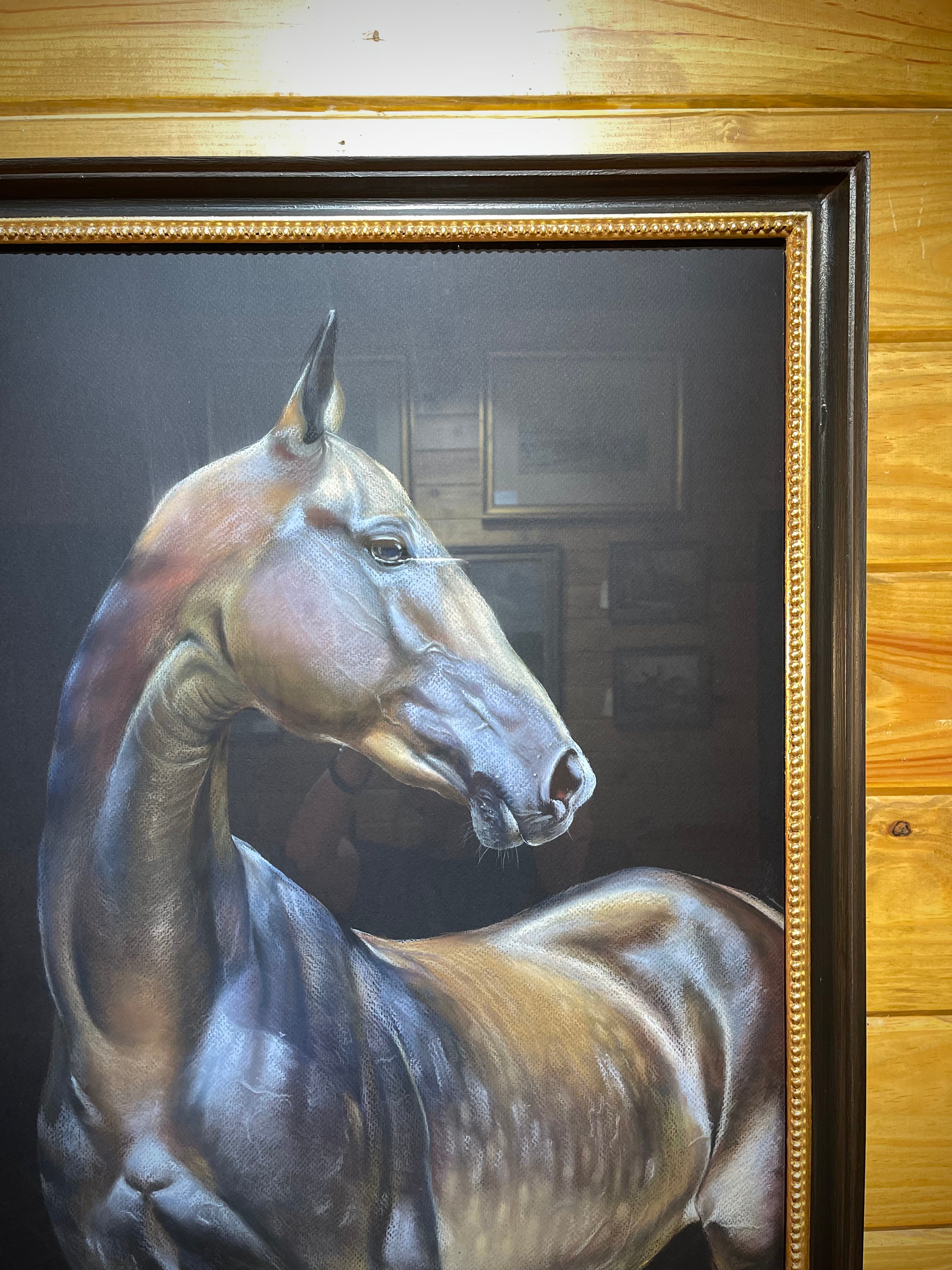 Beautiful European Painting of Horse in Custom Made Frame