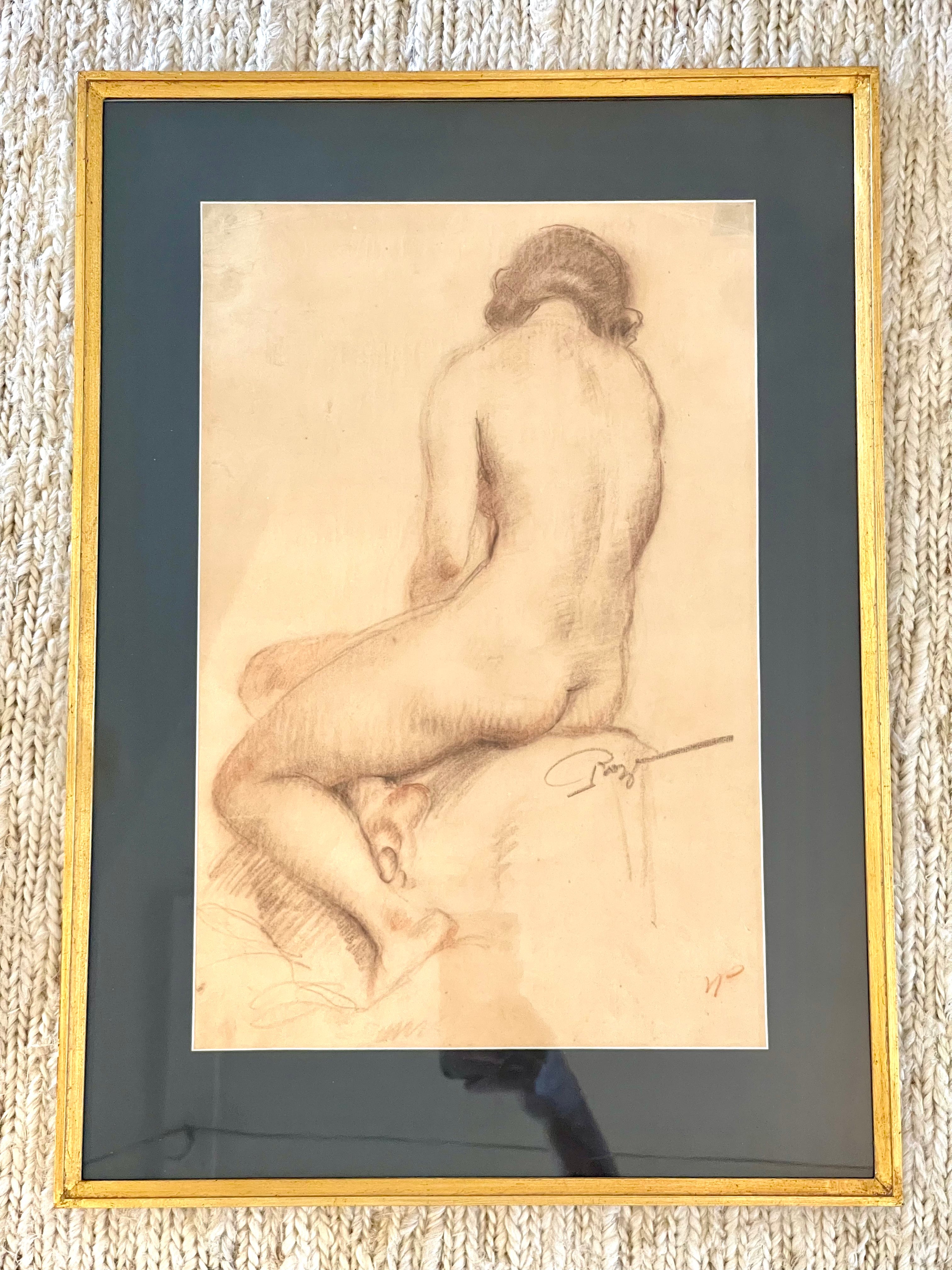 Mid Century French Nude in Custom Made Frame