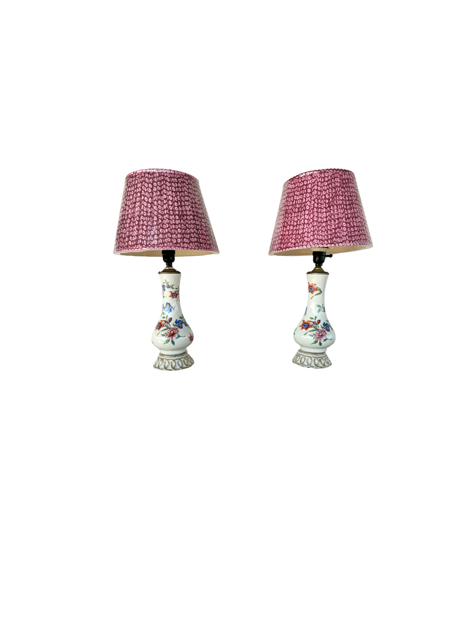 Pair of Antique Floral Ceramic Boudoir Lamps