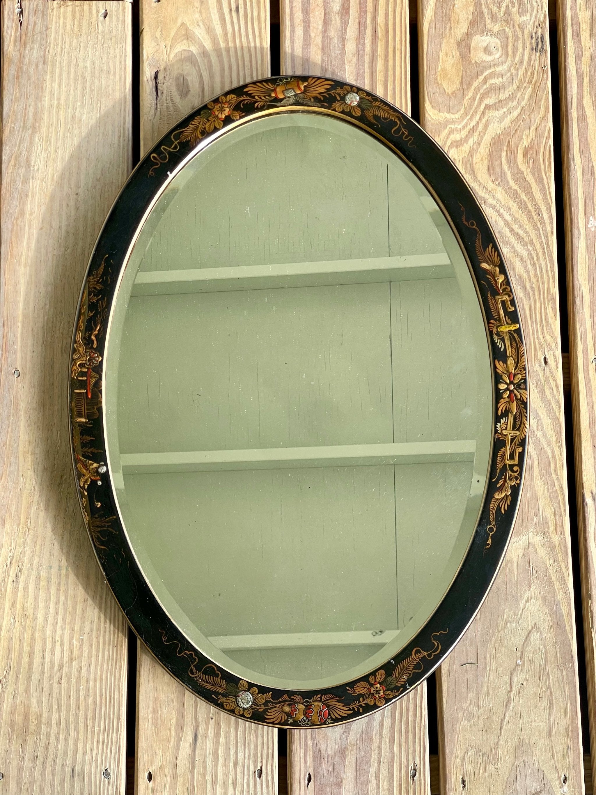 Chinoiserie Oval Mirror Victorian Era