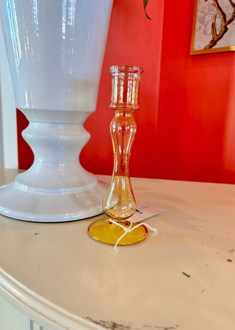 Handblown Yellow Glass Candlestick