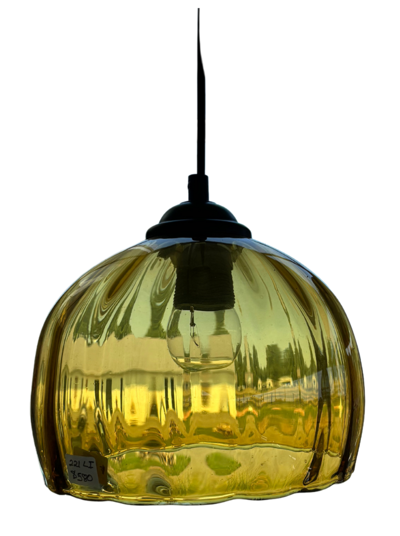 Modern Hanging Light with Round Yellow Blown Glass Shade