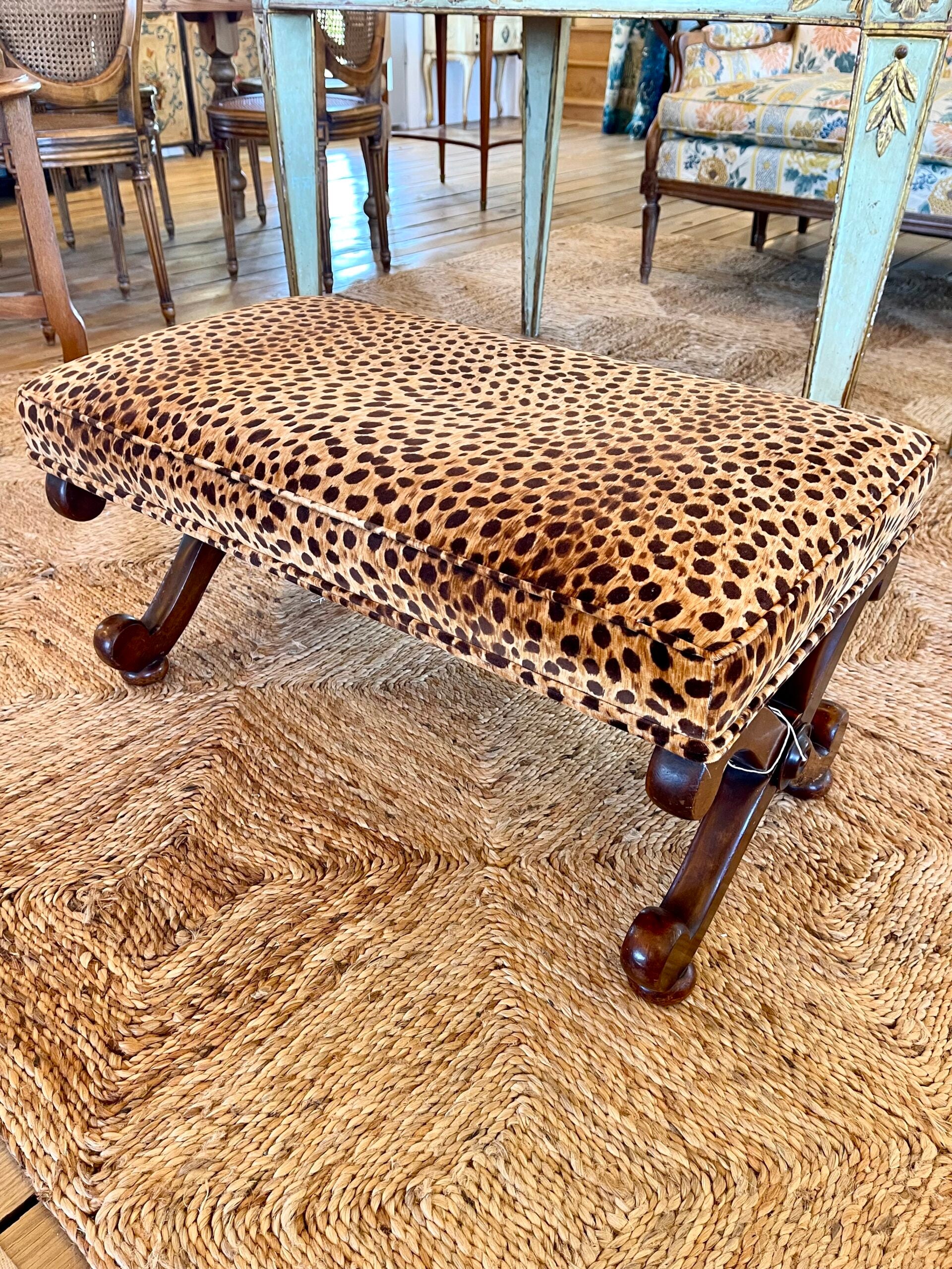 English Ottoman in Leopard Velvet