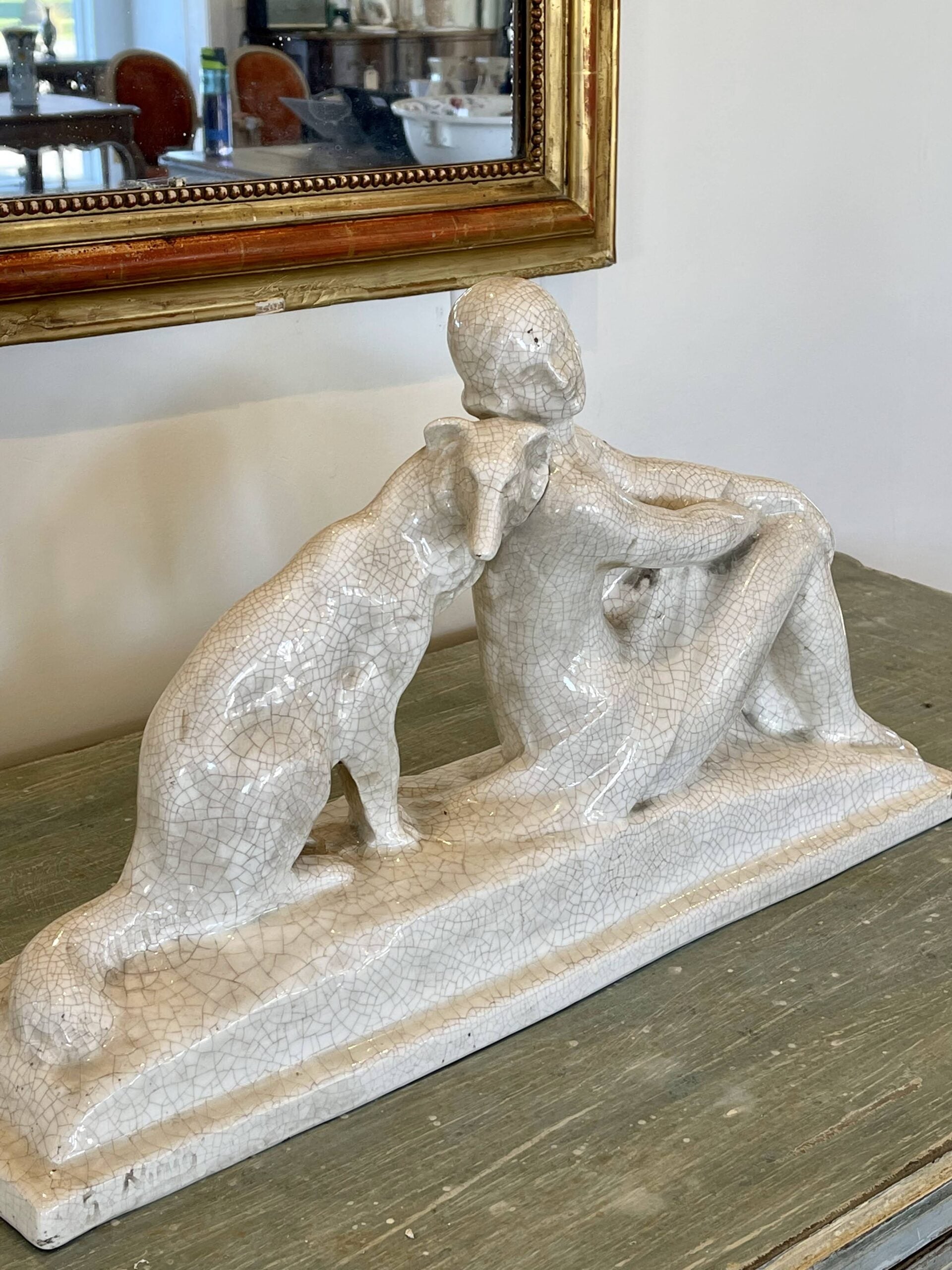 259DOFaience Statue Lady and Dog1