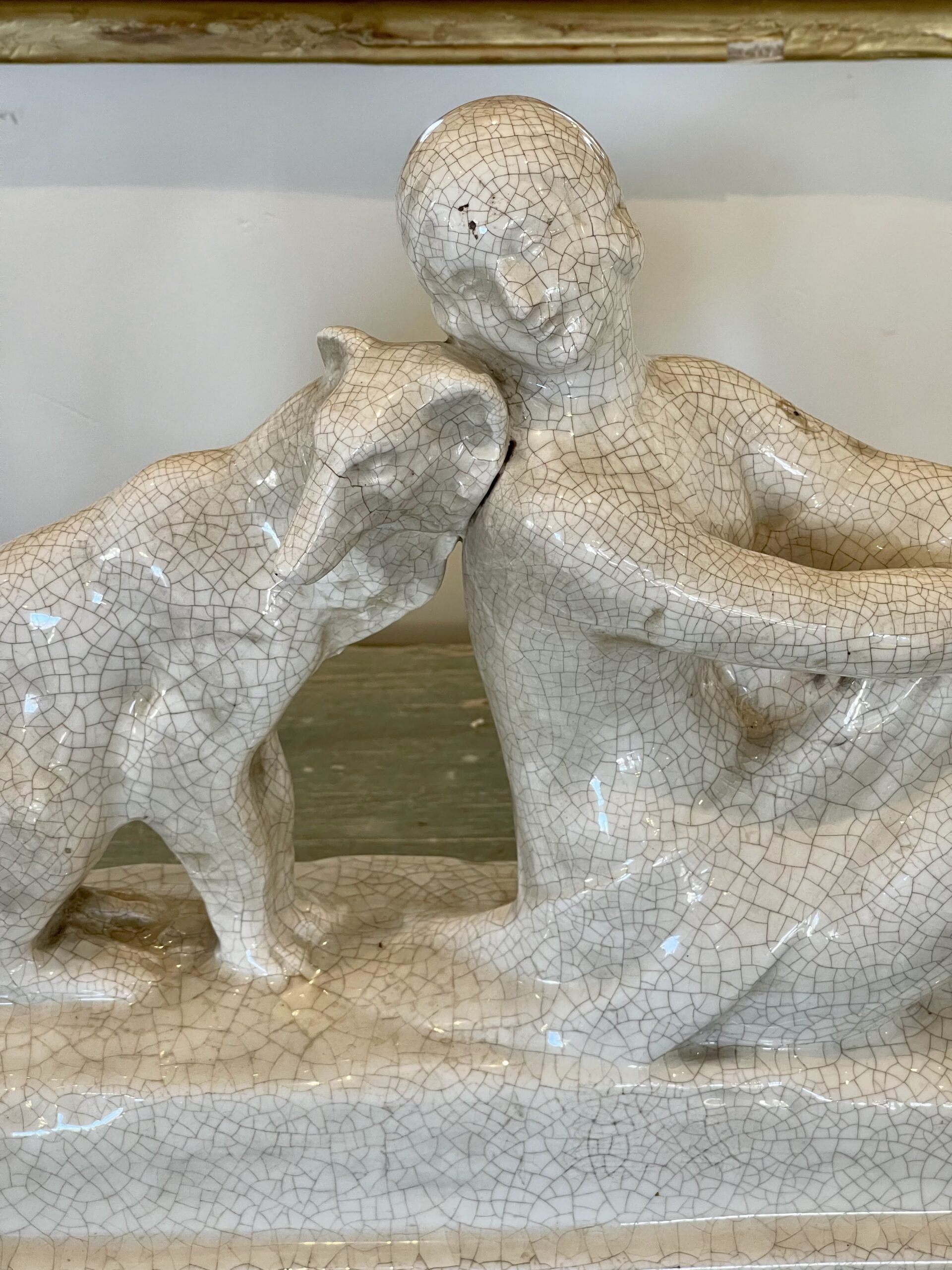 259DOFaience Statue Lady and Dog2