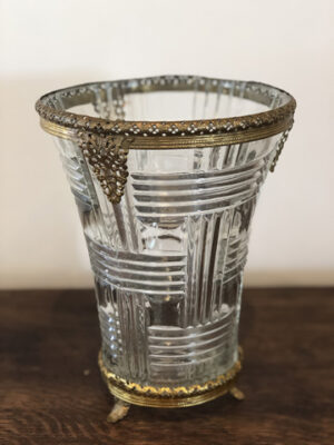 crystal vase with metal rim